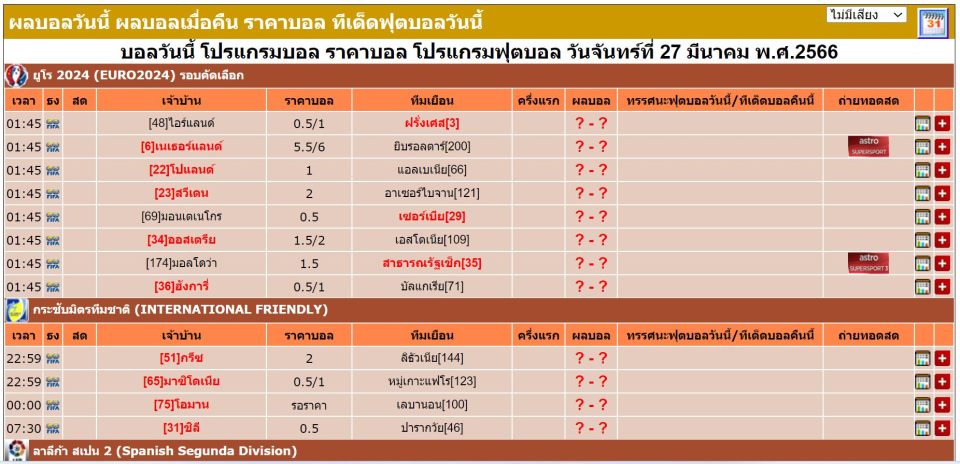 โปรแกรมถ่ายทอดสด ดูบอลสด ดูบอลออนไลน์ ตารางบอลวันนี้